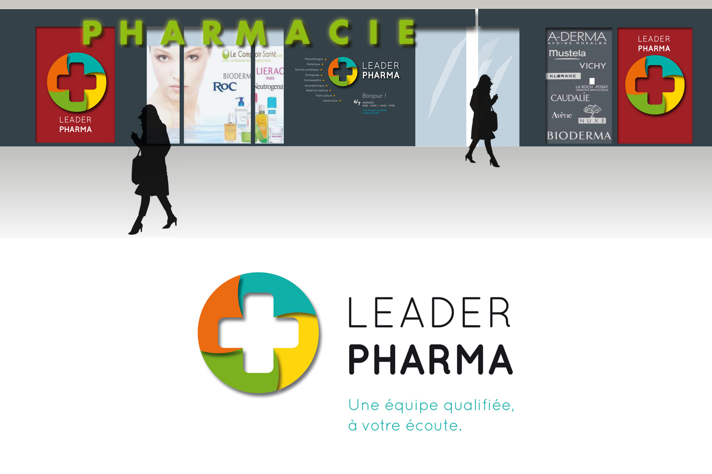 conception graphique de vitrine façade magasin pharmacie