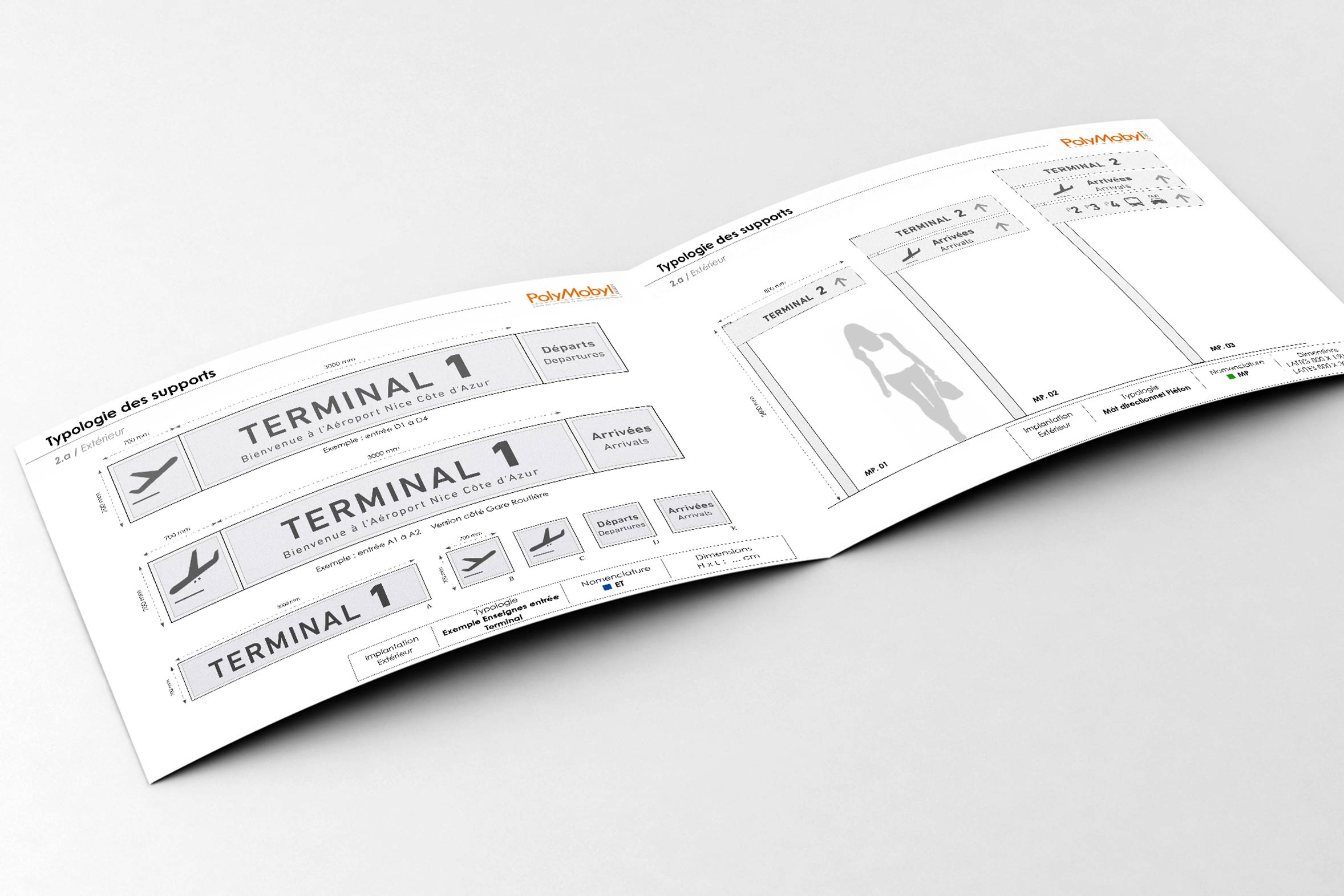 Création signalétique mas directionnel aéroport Nice typologie des panneaux